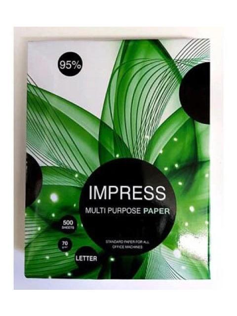 IMPRESS PAPEL BOND 70G-M² 5000 HOJAS DE TAMANO CARTA BLANCO 95%