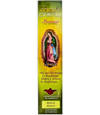 INCIENSO VIRGEN ROSAS ROJAS 20 VARITAS OFRENDA ESPIRITUAL