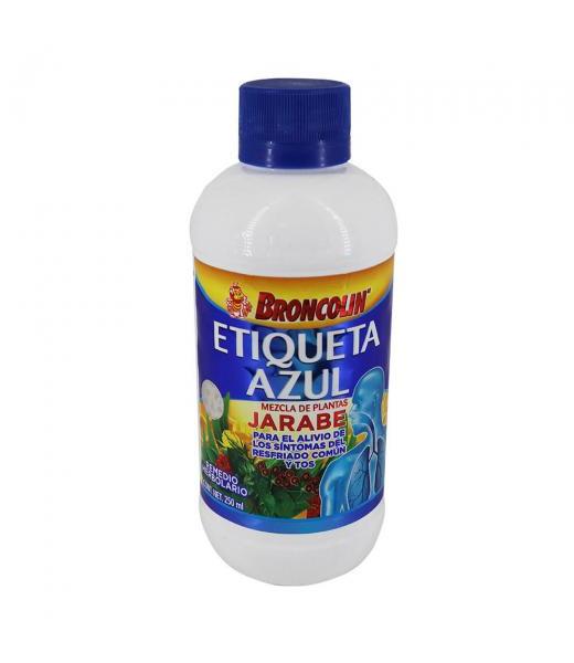 JARABE BRONCOLIN ETIQUETA AZUL MEZCLA DE PLANTAS 250 ML. PARA EL BRONCOLIN