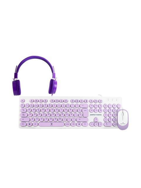 KIT DE TECLADO Y MOUSE PERFECT CHOICE FARBEN 3 EN 1 ALAMBRICO USB MORADO (ESPANOL)