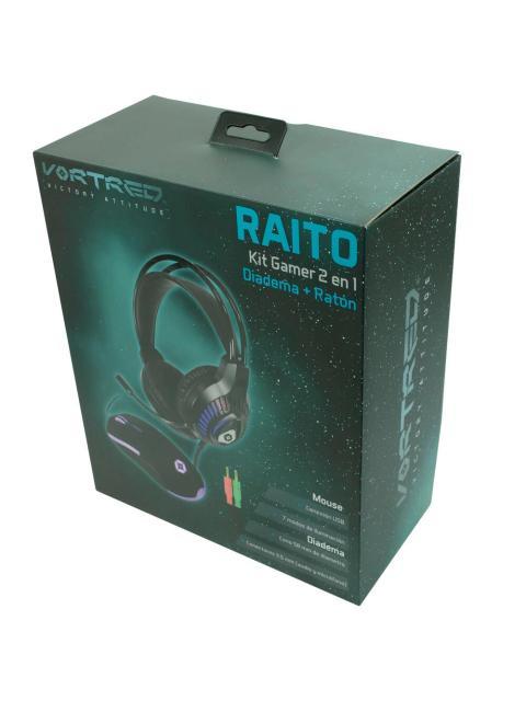 KIT GAMER DE AUDIFONOS Y MOUSE VORTRED RAITO ALAMBRICO 3.5MM USB NEGRO