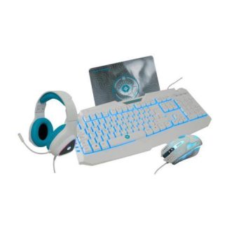 KIT GAMER DE TECLADO-MOUSE-HEADSET-MOUSEPAD AVALANCHE 4 EN 1 ALAMBRICO USB BLANCO (ESPANOL)