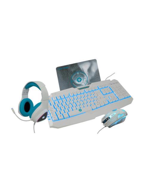 KIT GAMER DE TECLADO-MOUSE-HEADSET-MOUSEPAD AVALANCHE 4 EN 1 ALAMBRICO USB BLANCO (ESPANOL)