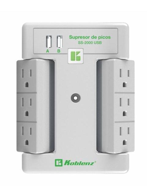 KOBLENZ SUPRESOR DE PICOS SS-2000 USB 6 CONTACTOS 2X USB 2000 JOULES