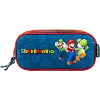 LAPICERA TRIPLE COMPARTIMENTO AZUL MARIO BROS