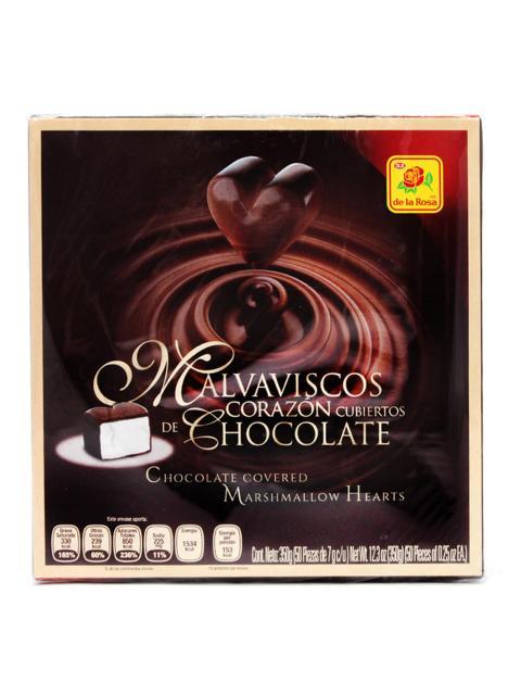 MALVAVISCO DE CORAZON CUBIERTO DE CHOCOLATE DE LA ROSA PAQUETE CON 50 PIEZAS DE 7 GR