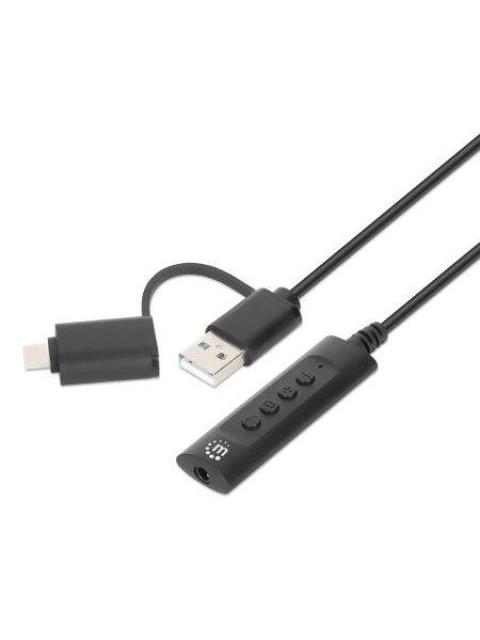 MANHATTAN ADAPTADOR DE AUDIO USB C-USB A MACHO - 3.5MM HEMBRA NEGRO