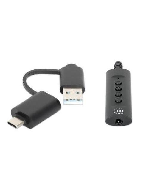MANHATTAN ADAPTADOR DE AUDIO USB C-USB A MACHO - 3.5MM HEMBRA NEGRO - Image 3