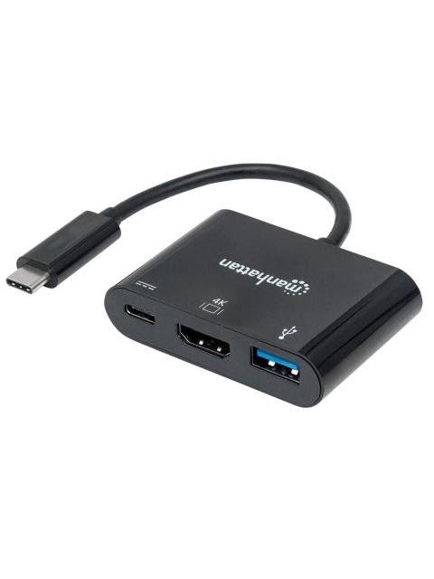 MANHATTAN ADAPTADOR USB C MACHO - HDMI-USB A-USB C HEMBRA NEGRO
