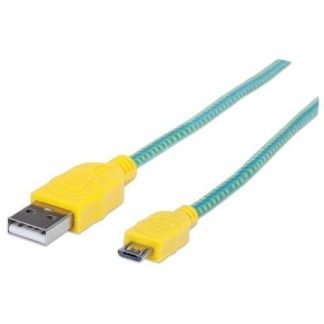MANHATTAN CABLE CON RECUBRIMIENTO TEXTIL USB 2.0 A MACHO - MICRO USB 2.0 B MACHO 1 METRO TURQUESA-AMARILLO