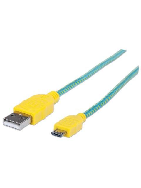 MANHATTAN CABLE CON RECUBRIMIENTO TEXTIL USB 2.0 A MACHO - MICRO USB 2.0 B MACHO 1 METRO TURQUESA-AMARILLO