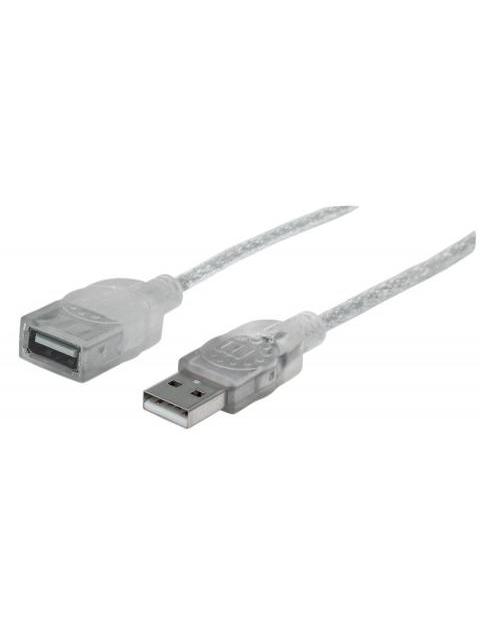 MANHATTAN CABLE USB A MACHO - USB A HEMBRA 1.8 METROS PLATA