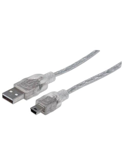 MANHATTAN CABLE USB MACHO- USB MINI MACHO 1.8 METROS TRANSPARENTE