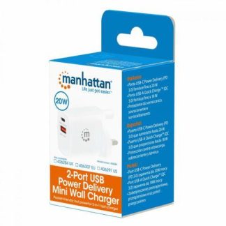 MANHATTAN CARGADOR DE PARED 20W 1X USB 3.0 1X USB C BLANCO