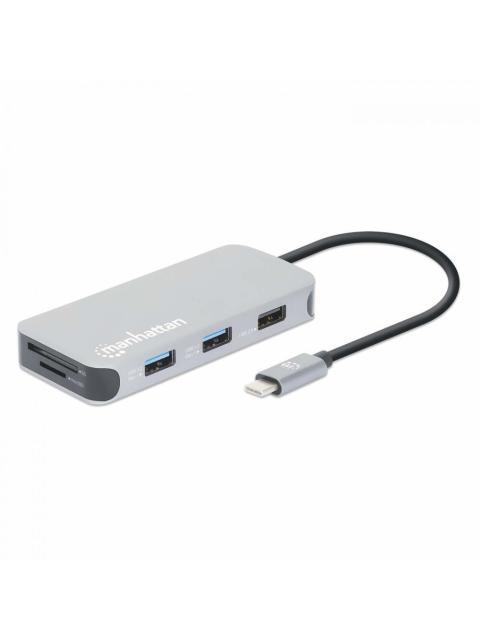 MANHATTAN DOCKING STATION 130615 USB C 3X USB 1X USB C 1X HDMI 1X RJ-45 1X SD 1X MICRO SD GRIS