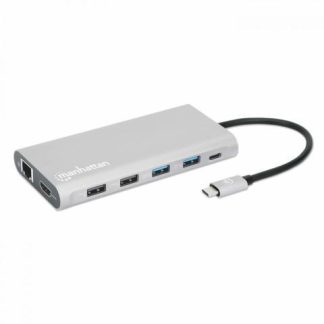 MANHATTAN DOCKING STATION 130660 USB C 4X USB 2X USB C 3X HDMI 1X RJ-45 1X SD 1X MICRO SD GRIS