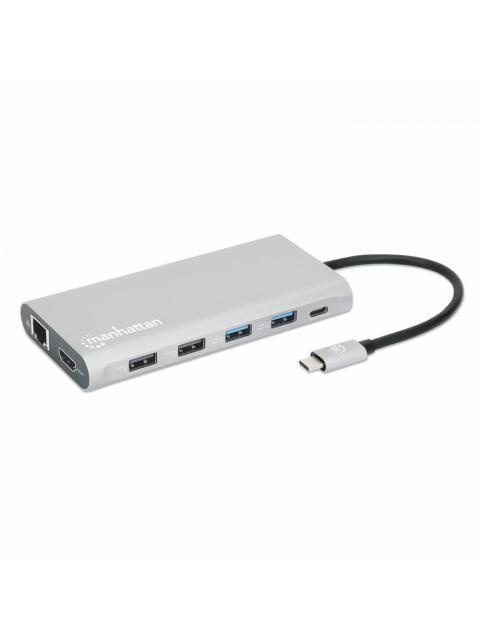 MANHATTAN DOCKING STATION 130660 USB C 4X USB 2X USB C 3X HDMI 1X RJ-45 1X SD 1X MICRO SD GRIS