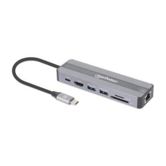 MANHATTAN DOCKING STATION 153928 USB C 2X USB 3.2 1X USB C 1X HDMI SD-MICROSD PLATA