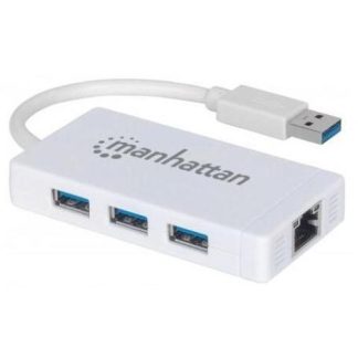 MANHATTAN HUB USB A 3.0 DE 3 PUERTOS 1X RJ-45 5000 MBIT-S BLANCO