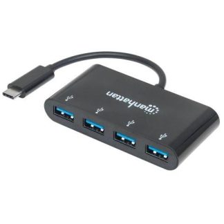 MANHATTAN HUB USB C 3.0 MACHO - 4X USB A 3.0 HEMBRA 5000 MBIT-S NEGRO