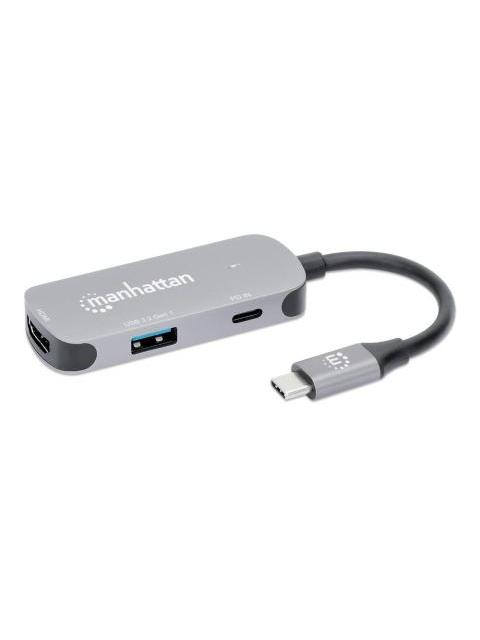 MANHATTAN HUB USB-C MACHO 1X HDMI 1X USB-A 3.2 1X USB-C PD 5 GBIT-S GRIS