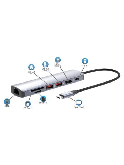 MANHATTAN HUB USB-C MACHO - 2X USB-A 1X USB-C 1X HDMI 1X RJ-45 1X SD 1X MICRO SD GRIS - Image 8