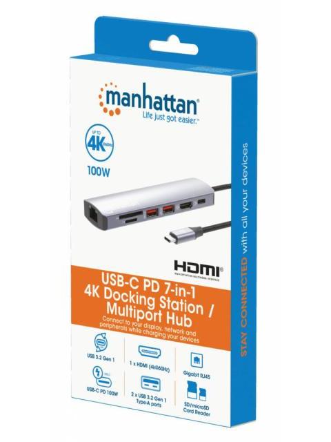 MANHATTAN HUB USB-C MACHO - 2X USB-A 1X USB-C 1X HDMI 1X RJ-45 1X SD 1X MICRO SD GRIS - Image 9