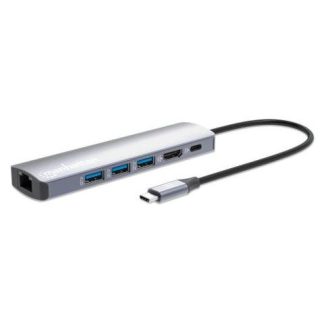 MANHATTAN HUB USB-C MACHO - 3X USB 3.0 1X USB-C 1X HDMI 1X RJ-45 GRIS