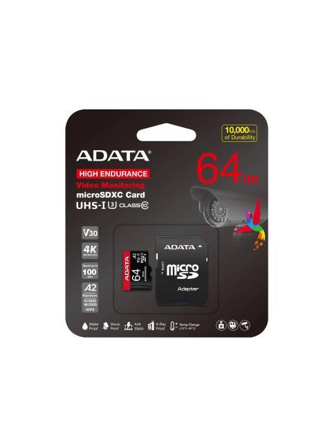 MICRO SECURE DIGITAL ADATA HIGH ENDURANCE (ALTA DURABILIDAD) MICROSDXC UHSI U3 SD6.0 CLASE 10 V30 64GB CLASE 10 (A2) VELOCIDAD DE LECTURA - ESCRITURA