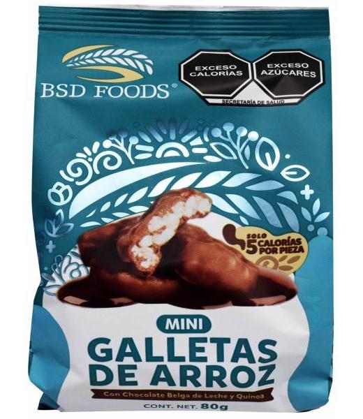 MINI GALLETAS DE ARROZ CON CHOCOLATE BELGA 80 G BSD FOODS