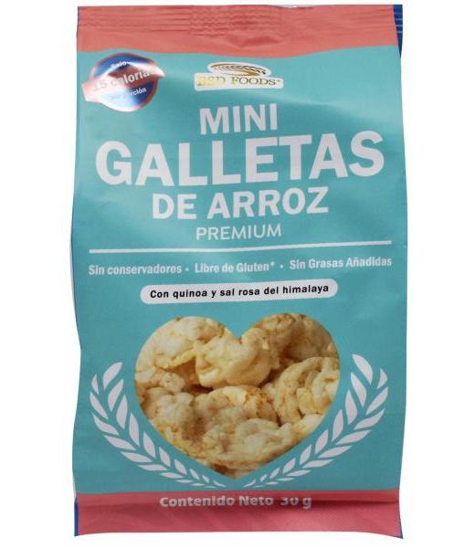 MINI GALLETAS DE ARROZ CON QUINOA Y SAL ROSA 30 G BSD FOODS
