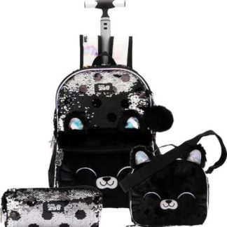 MOCHILA CON RUEDAS SET 3 PZAS NEGRO CUTIE ZOO