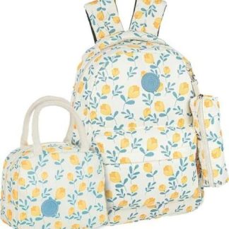 MOCHILA FLORES 3 PIEZAS AMARILLO GLAMOUR URBANO