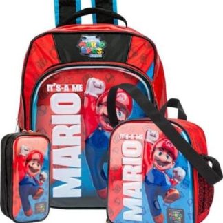 MOCHILA LAPICERA Y LONCHER KIT ESCOLAR NEGRO SUPER MARIO BROS