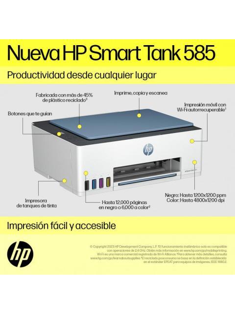 MULTIFUNCIONAL HP SMART TANK 585 1F3Y4A 3 000 PAGINAS POR MES 12 PPM 4800 X 1200 DPI - Image 6