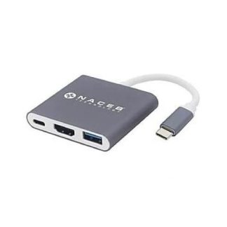 NACEB HUB USB 3.0 MACHO - 1X USB 3.2-1X HDMI-USB C HEMBRA 5 GBIT-S GRIS-BLANCO