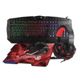 NECNON KIT GAMER DE TECLADO MOUSE MOUSEPAD Y AUDIFONOS KRAKEN ALAMBRICO USB ROJO (ESPANOL)