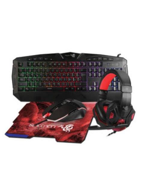 NECNON KIT GAMER DE TECLADO MOUSE MOUSEPAD Y AUDIFONOS KRAKEN ALAMBRICO USB ROJO (ESPANOL)