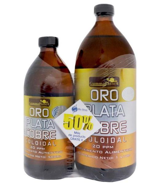 ORO PLATA Y COBRE COLOIDAL 1000 ML + 500 ML GRATIS 20 PPM GUMMA CORPORATION