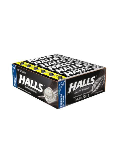 PASTILLAS HALLS EXTRA STRONG PAQUETE CON 12 PIEZAS DE 9 PASTILLAS