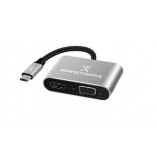 PERFECT CHOICE ADAPTADOR USB C MACHO - HDM1-VGA HEMBRA PLATA-NEGRO