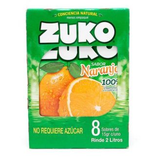 POLVO PARA PREPARAR BEBIDA ZUKO SABOR NARANJA PAQUETE CON 8 SOBRES