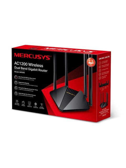 ROUTER MERCUSYS GIGABIT ETHERNET DE BANDA DUAL MR30G AC1200 INALAMBRICO 1167MBIT-S 3X RJ-45 2.4-5GHZ 4 ANTENAS OMNIDIRECCIONALES DE 5DBI