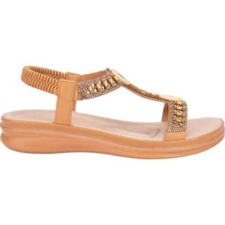 SANDALIA PLANA BRILLOS CAMEL VI LINE