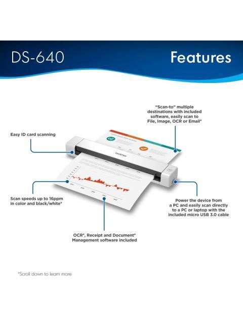 SCANNER PORTATIL BROTHER DS640 1200 X 1200 DPI ESCANER COLOR USB 3.0 NEGRO-BLANCO - Image 5