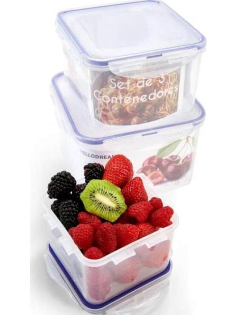 SET 3 TUPPERS HERMETICOS MULTICOLOR HELLODREAM