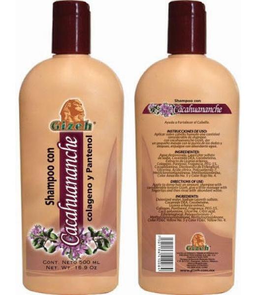 SHAMPOO CON CACAHUANANCHE COLAGENO Y PANTENOL 500ML. PRODUCTOS GIZEH