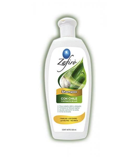 SHAMPOO CHILE Y EXTRACTO DE AJO 500ML. PARA CABELLO DEBIL Y DELGA ZAFIRO