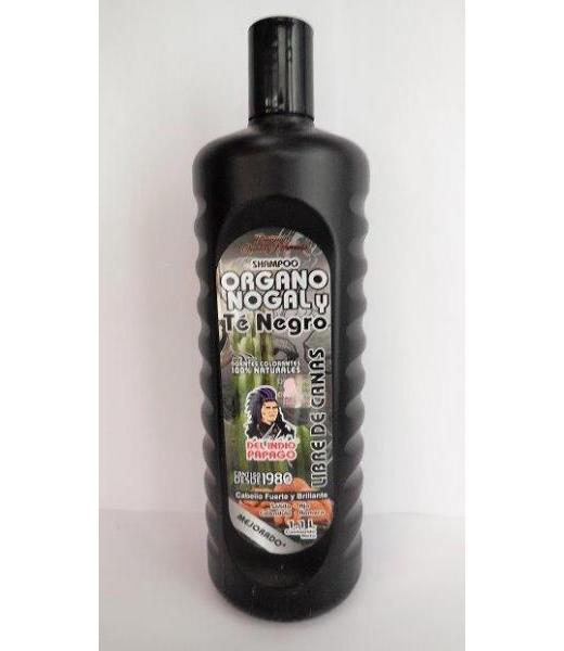 SHAMPOO ORGANO NOGAL Y TE NEGRO 1.1L AGENTES COLORANTES LIBRE DE TEPEZCOHUITE DEL INDIO PAPAGO