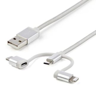 STARTECH  CABLE DE CARGA CERTIFICADO MFI LIGHTNING-USB-C-MICRO USB MACHO - USB A MACHO 1 METRO PLATA PARA IPOD-IPHONE-IPAD